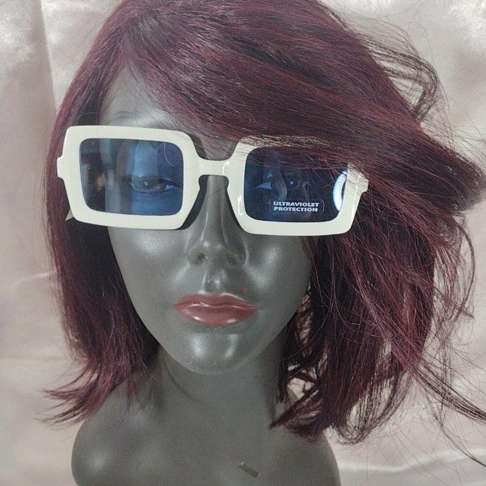 Sunglasses Womens One Size White Square Blue Tinted Oversized UV Protection